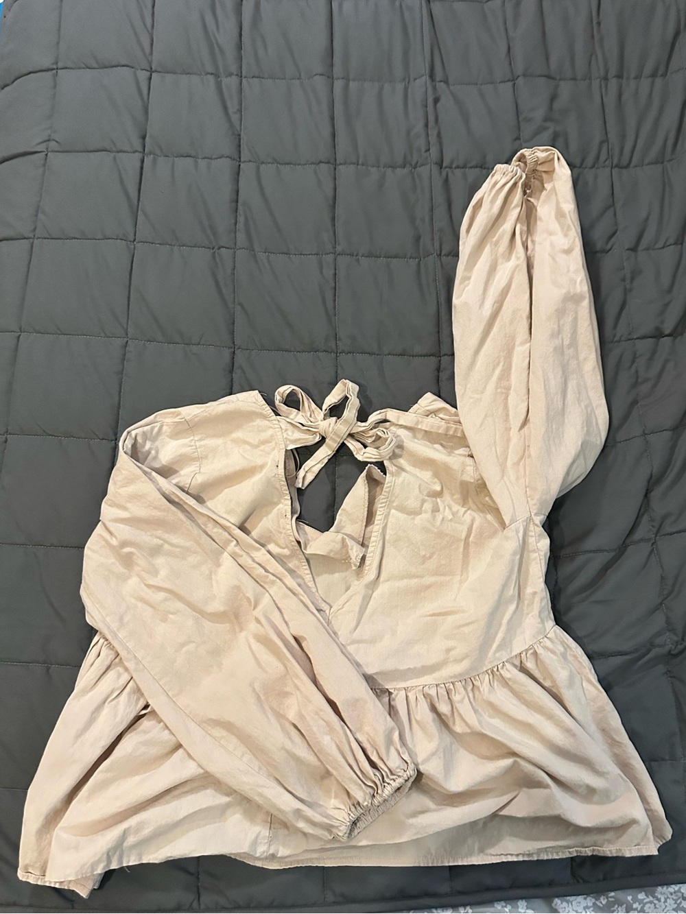HYFVE Taupe Tie-Neck Peasant Tunic - Picture 4 of 4